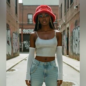 Y2K Red Faux Fur Bucket Hat OSFM
